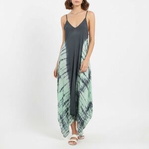 INGEAR RESORT Tie Dye Maxi Dress Jumpsuit Spaghetti Strap Green Gray S M